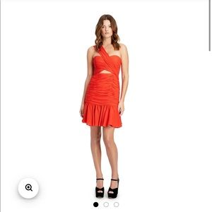 Jill Stuart Red One-Shoulder Ruched Cutout Dress